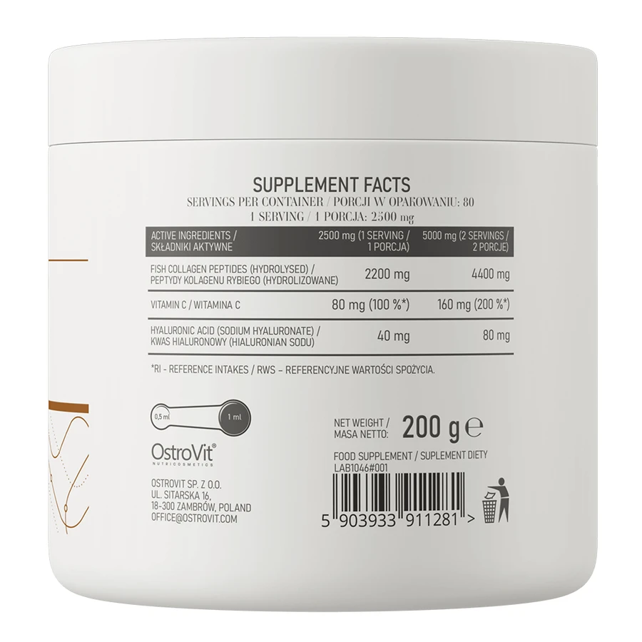 OstroVit Marine Collagen + Hyaluronic Acid, coconut-peach flavor, 200 g