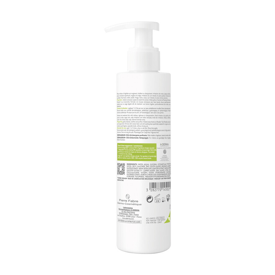 Set A-Derma Dermalibour+ Cica, crema rigenerante per pelle irritata, dal 1° giorno, 100 ml + gel detergente per pelle irritata, 200 ml