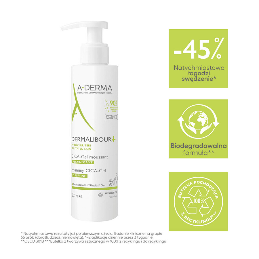Set A-Derma Dermalibour+ Cica, crema rigenerante per pelle irritata, dal 1° giorno, 100 ml + gel detergente per pelle irritata, 200 ml