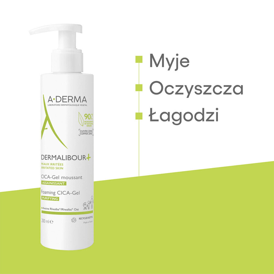 Set A-Derma Dermalibour+ Cica, crema rigenerante per pelle irritata, dal 1° giorno, 100 ml + gel detergente per pelle irritata, 200 ml