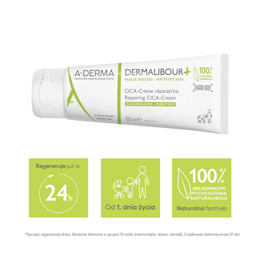 Set A-Derma Dermalibour+ Cica, crema rigenerante per pelle irritata, dal 1° giorno, 100 ml + gel detergente per pelle irritata, 200 ml