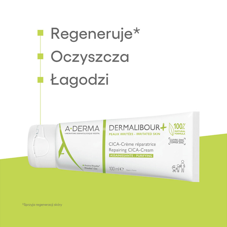 Set A-Derma Dermalibour+ Cica, crema rigenerante per pelle irritata, dal 1° giorno, 100 ml + gel detergente per pelle irritata, 200 ml