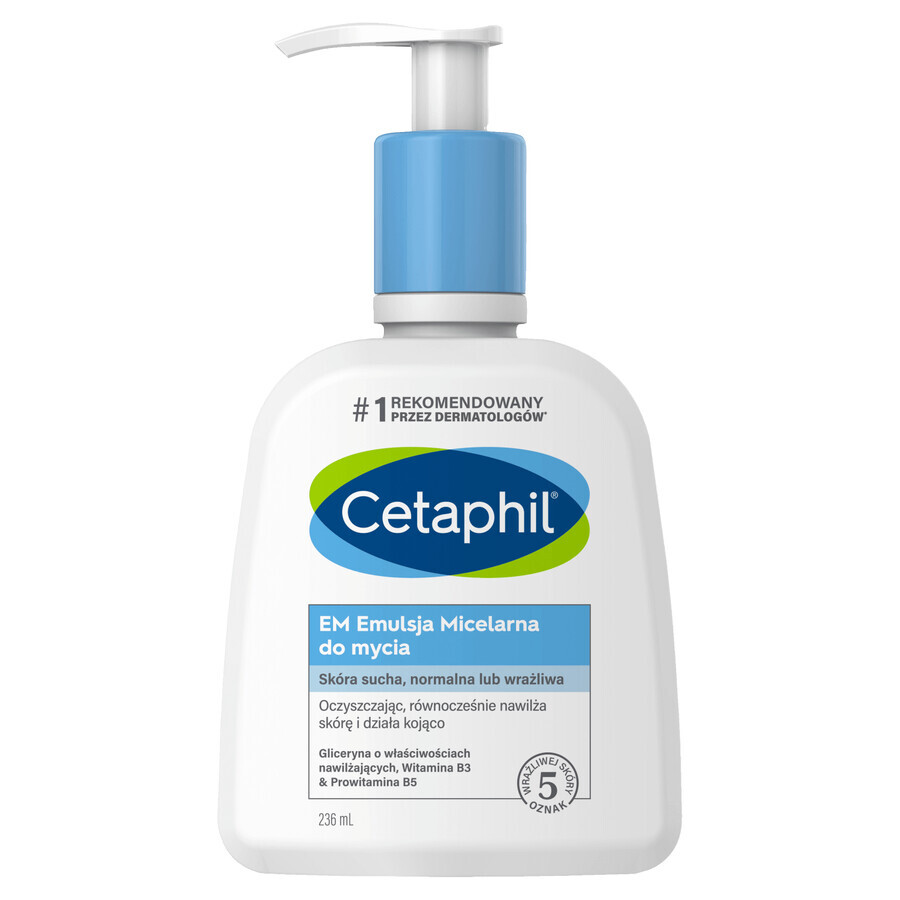 Cetaphil EM, micellar emulsion for washing sensitive skin, for the whole family, 236 ml + face moisturizer with hyaluronic acid, night cream, 48 ml free of charge