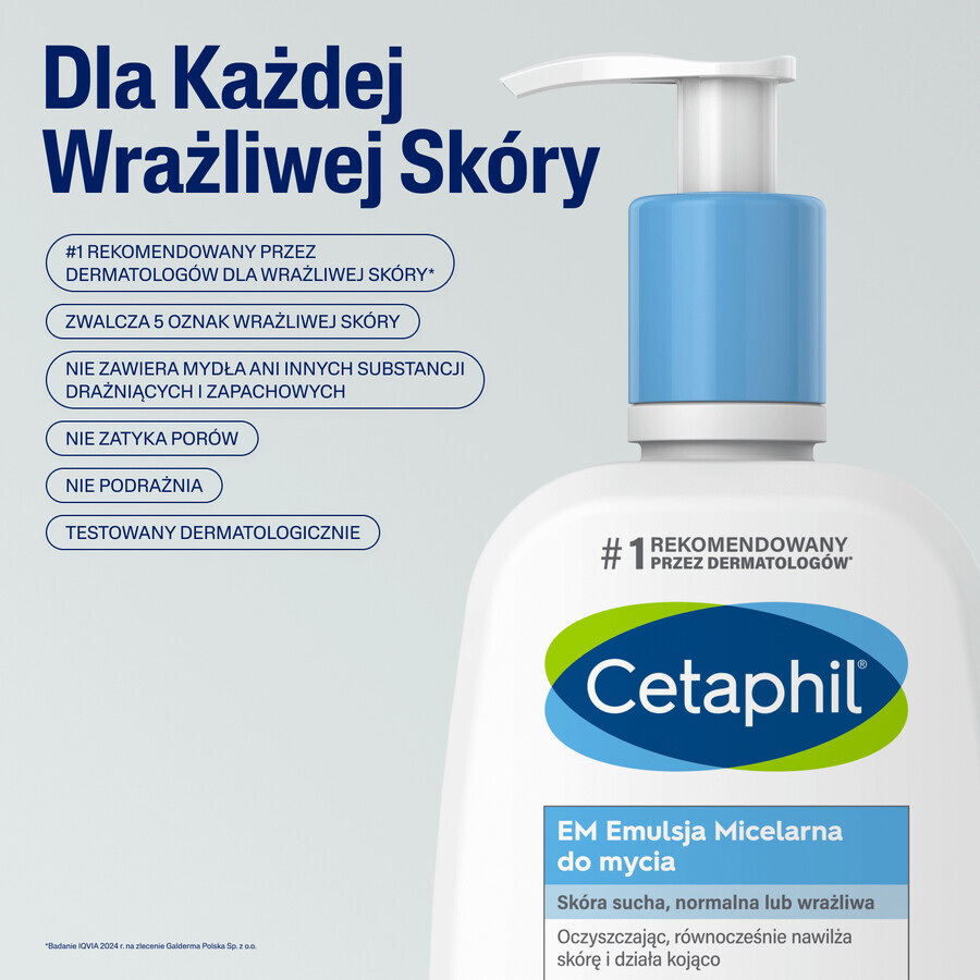 Cetaphil EM, micellar emulsion for washing sensitive skin, for the whole family, 236 ml + face moisturizer with hyaluronic acid, night cream, 48 ml free of charge