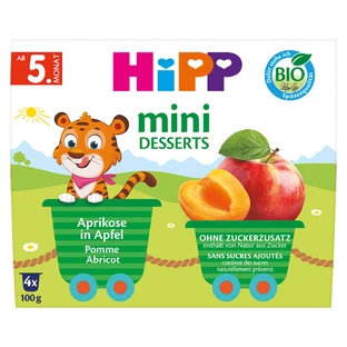 HiPP Mini Postre Bio, manzana, albaricoque, después de 5 meses, 4 x 100 g