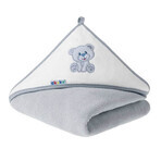 AKUKU, bath cover, with hood, 100 x 100 cm, 100% cotton, grey teddy bear, 1 piece