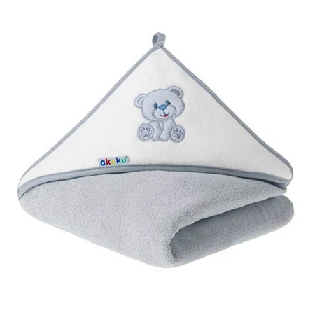 AKUKU, peignoir de bain, avec capuche, 100 x 100 cm, 100% coton, ourson gris, 1 pièce