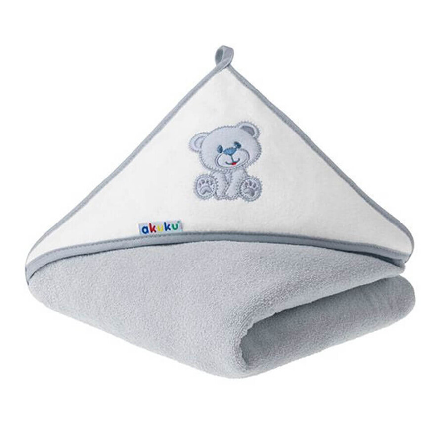 AKUKU, bath cover, with hood, 100 x 100 cm, 100% cotton, grey teddy bear, 1 piece