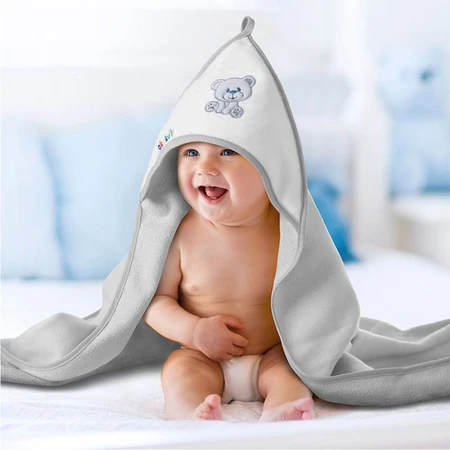 AKUKU, peignoir de bain, avec capuche, 100 x 100 cm, 100% coton, ourson gris, 1 pièce