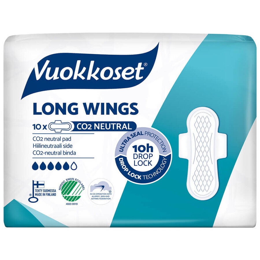 Vuokkoset Blanco, compresas con alas, Largas, 10 unid.