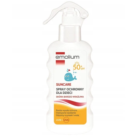 Set Emolium Suncare, spray protector para niños a partir de 1 año, FPS 50+, 2 x 175 ml + juego de playa "atrapa la pelota" gratuito