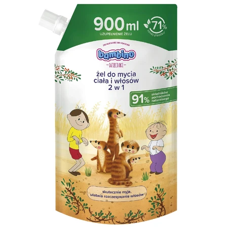 Bambino Kids, Gel lavacabezas y corporal 2 en 1, Surykats, caldo, 900 ml