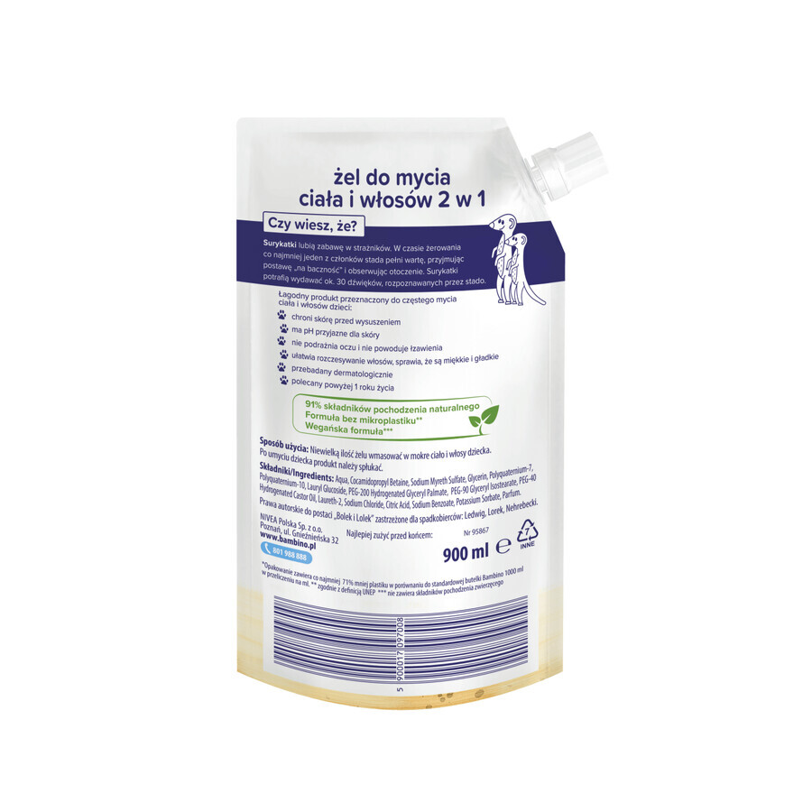Bambino Kids, 2-in-1 Körper- und Haarwaschgel, Surykats, Brühe, 900 ml