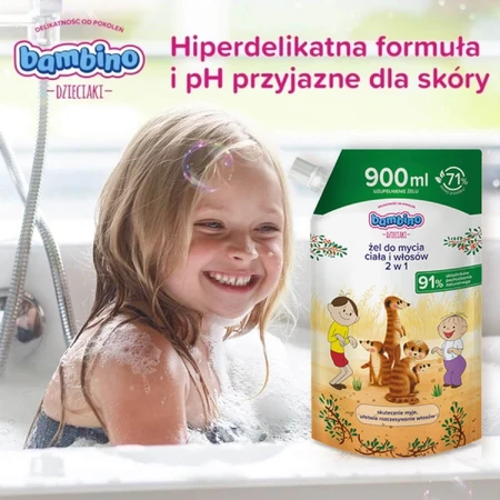 Bambino Kids, Gel lavacabezas y corporal 2 en 1, Surykats, caldo, 900 ml