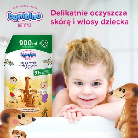 Bambino Kids, Gel lavacabezas y corporal 2 en 1, Surykats, caldo, 900 ml