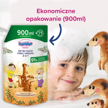 Bambino Kids, Gel lavacabezas y corporal 2 en 1, Surykats, caldo, 900 ml
