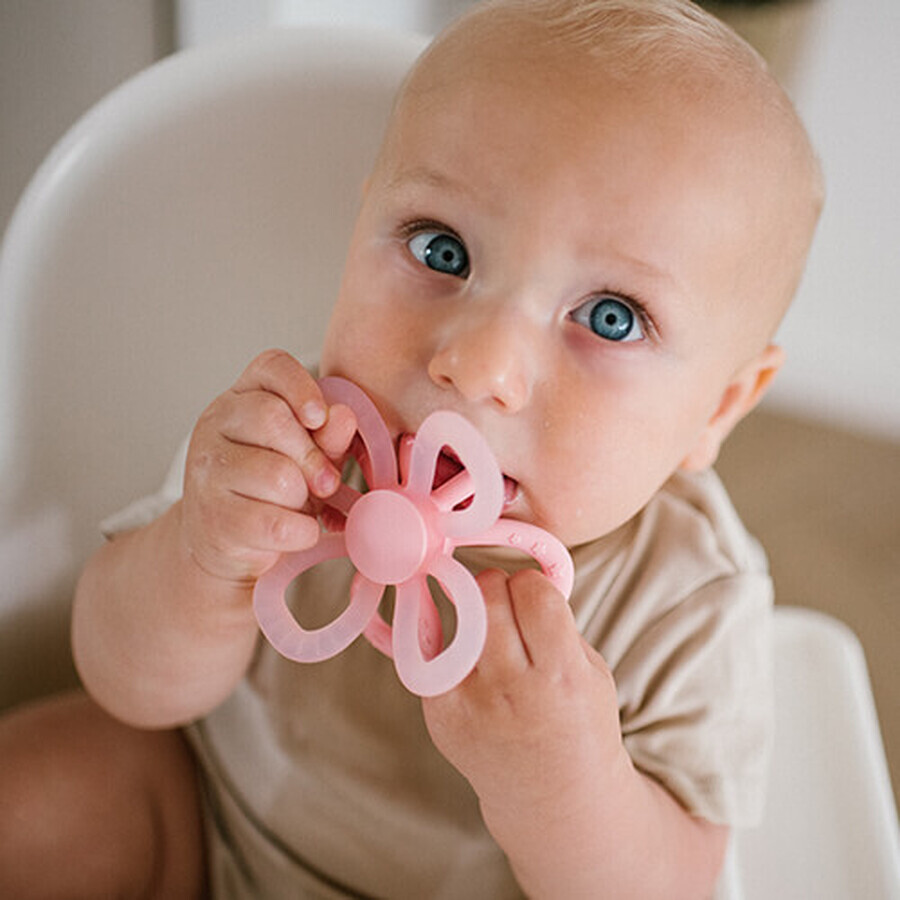 BabyOno, siliconen bijtring, bloem, roze, vanaf de geboorte, 1 stuk
