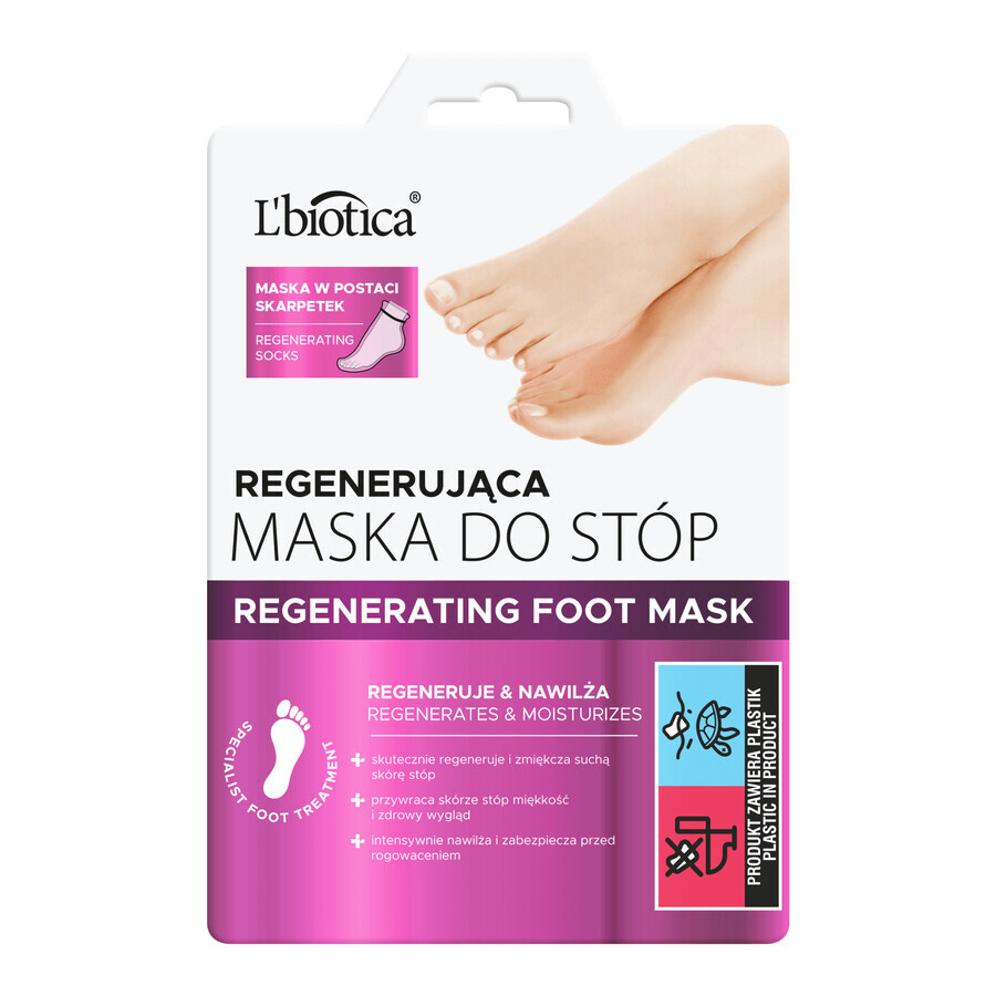 Set Home Spa L'Biotica, maschera esfoliante per piedi, calzini imbevuti, 40 ml + maschera rigenerante per piedi, calzini imbevuti, 32 ml