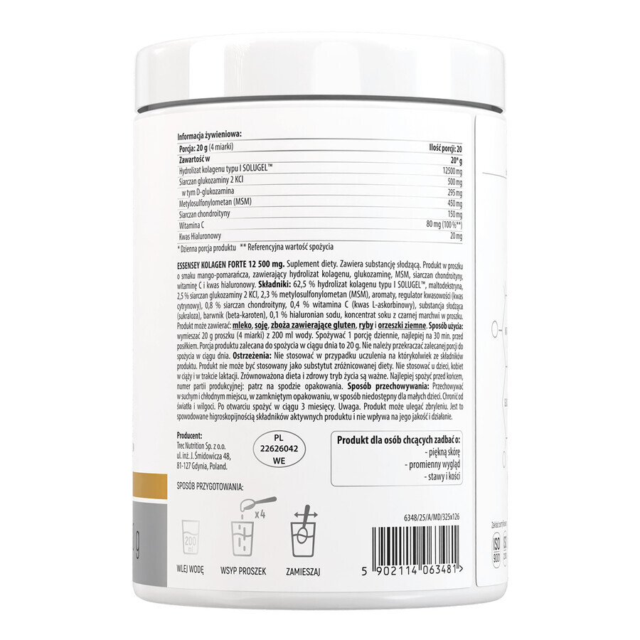 Essensey Collagen Forte 12500 mg, mango-arancia, 400 g