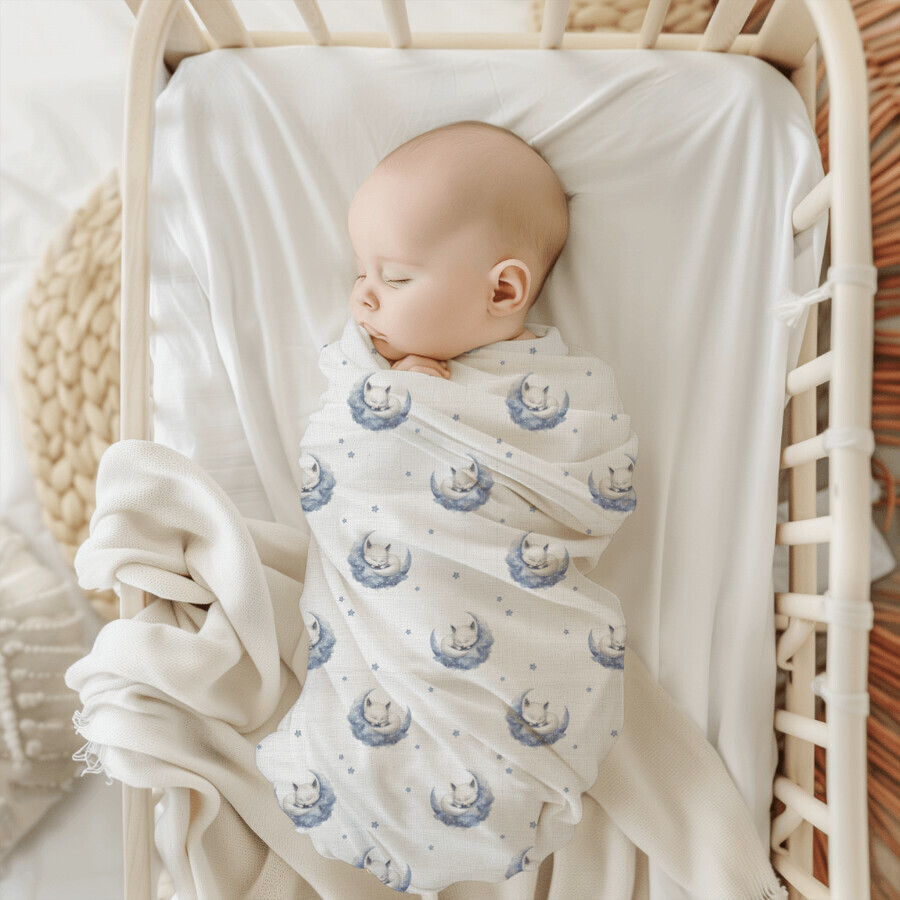 Bocioland, bamboo diaper, 110 x 110 cm, sleeping foxes, 1 piece