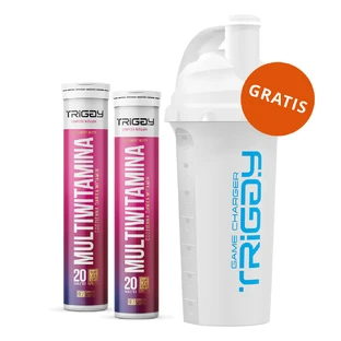 Set Triggy Multivitamin, goût fraise, 2 x 20 comprimés effervescents + shaker, 700 ml gratis