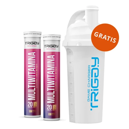 Set Triggy Multivitamin, goût fraise, 2 x 20 comprimés effervescents + shaker, 700 ml gratis