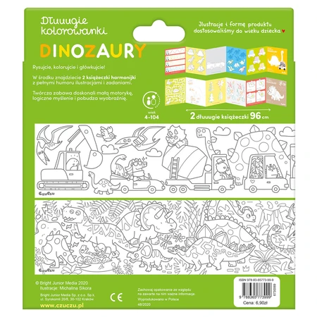 CzuCzu Long livre de coloriage Dinosaures, 2 livres pour enfants, à partir de 4 ans