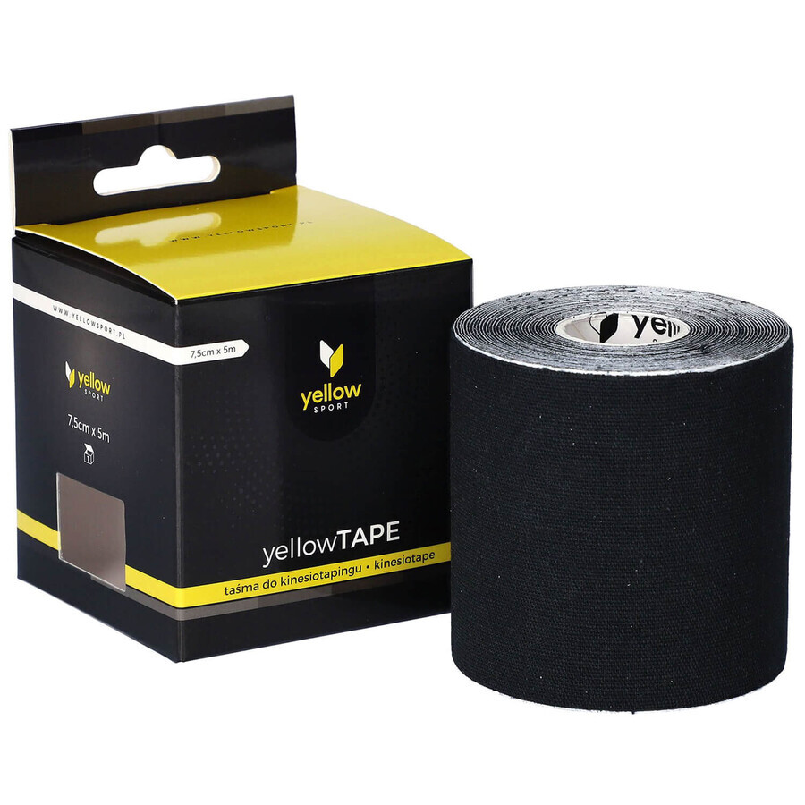 YellowSport YellowTape, kinesiotaping tape, black, 7.5 cm x 5 m