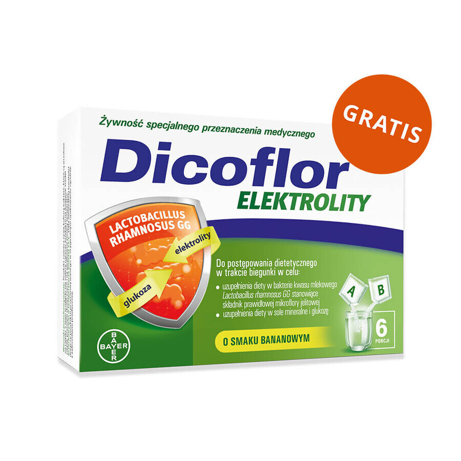 Dicoflor Forte (ex Dicoflor 6), per bambini dai 3 anni e adulti, 20 capsule + Elettroliti, per bambini e adulti, gusto banana, 12 bustine in omaggio