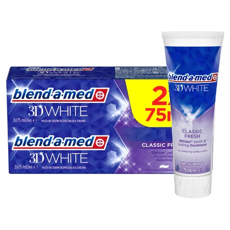 Blend-a-med 3D White, pasta dentífrica, Classic Fresh, 2 x 75 ml