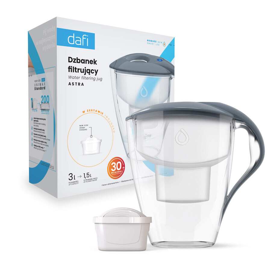 Dafi Astra Led, jarra filtrante, acero, 3 l + filtro Unimax, 1 pieza