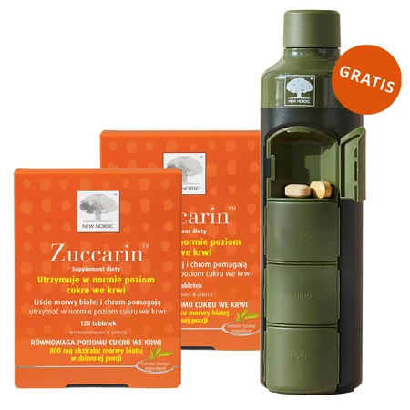 Zuccarin set, white mulberry, 2 x 120 comprimés + flacon avec tiroirs à médicaments gratuit
