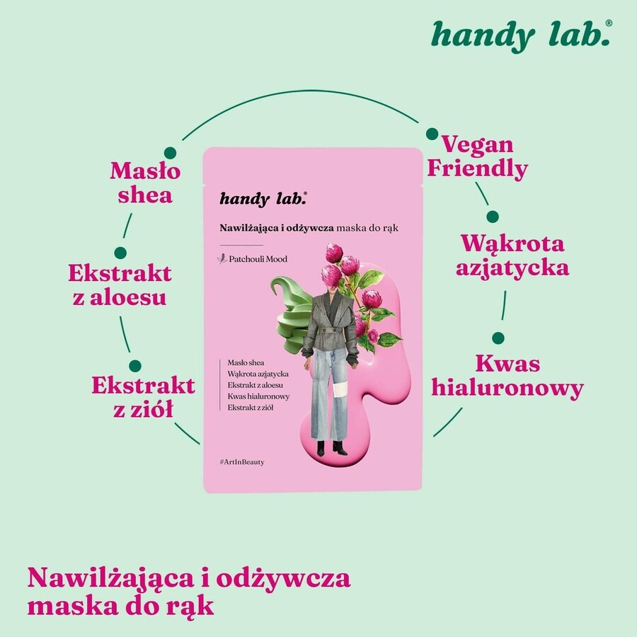 handy lab. Patchouli Mood, hydraterend en revitaliserend handschoenmasker, 26 g.