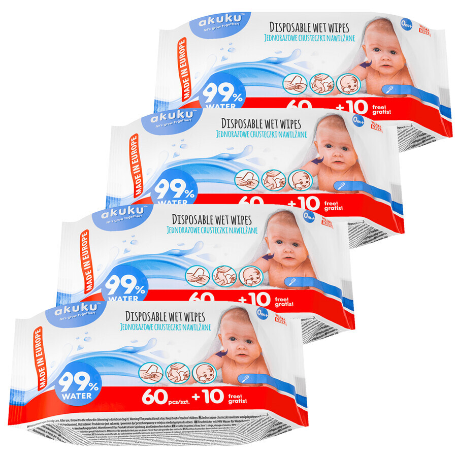 Acupuncture set, water-moistened wipes, A0031, from birth, 4 x 70 pieces