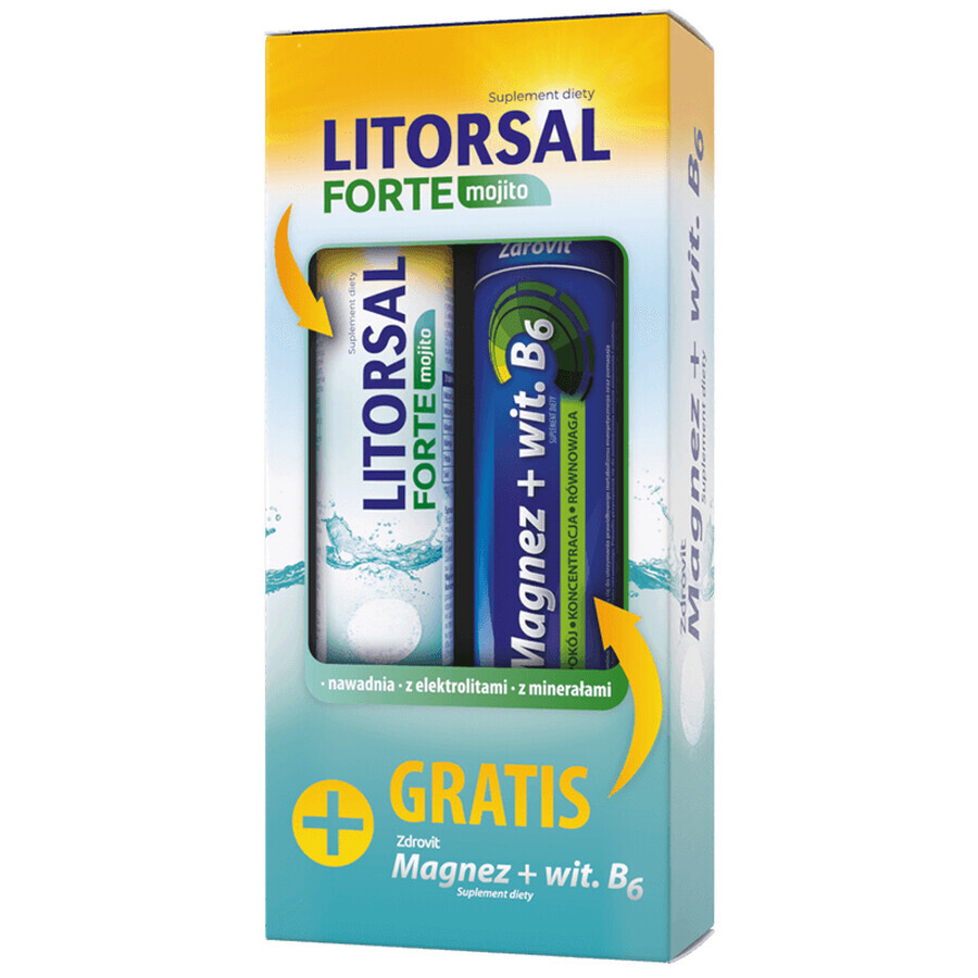 Zdrovit Litorsal Forte, mojito flavor, 24 effervescent tablets + Magnesium with vitamin B6, lemon flavor, 24 effervescent tablets
