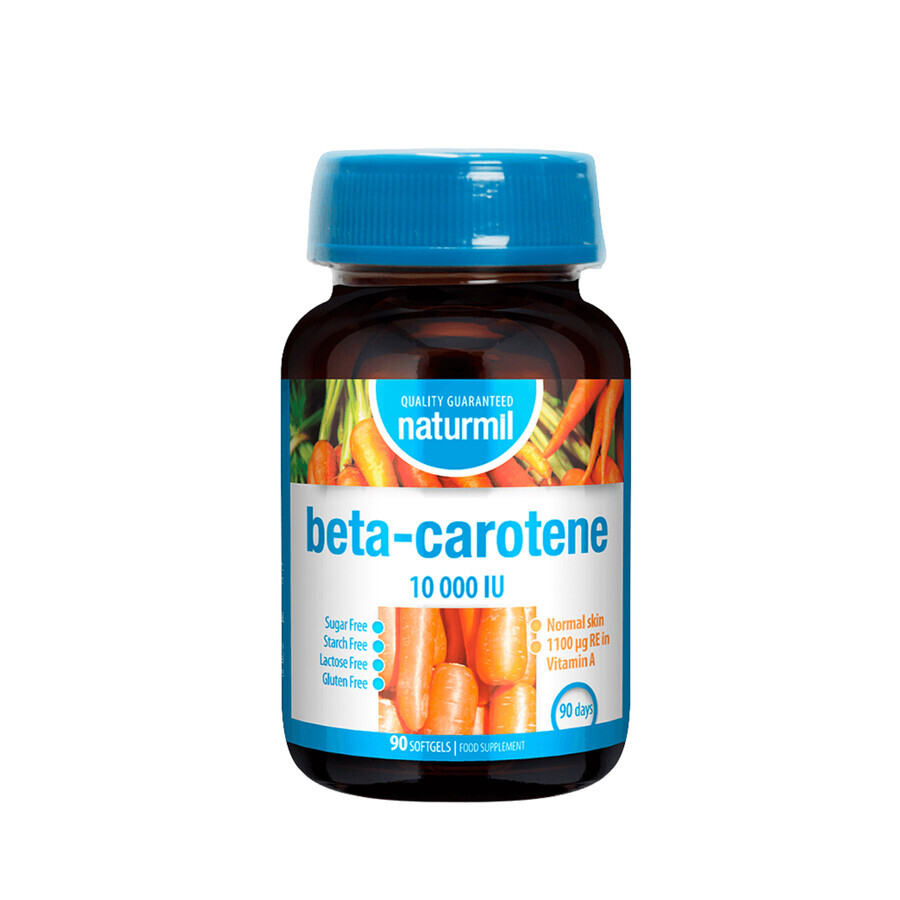 Betacaroteno, 10000 UI, 90 cápsulas de gelatina blanda, Naturmil