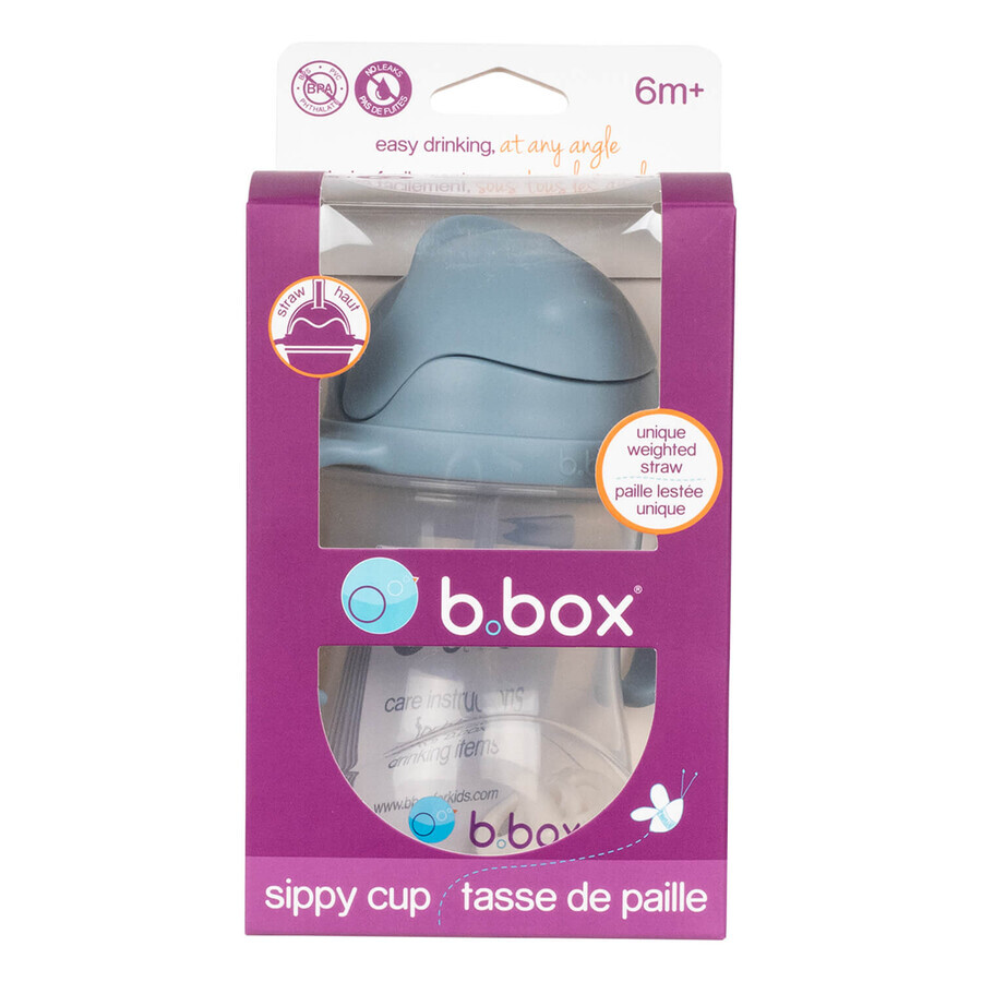 B.Box, biberon avec paille, bleu, à partir de 6 mois, 240 ml EMBALLAGE DECORATIF