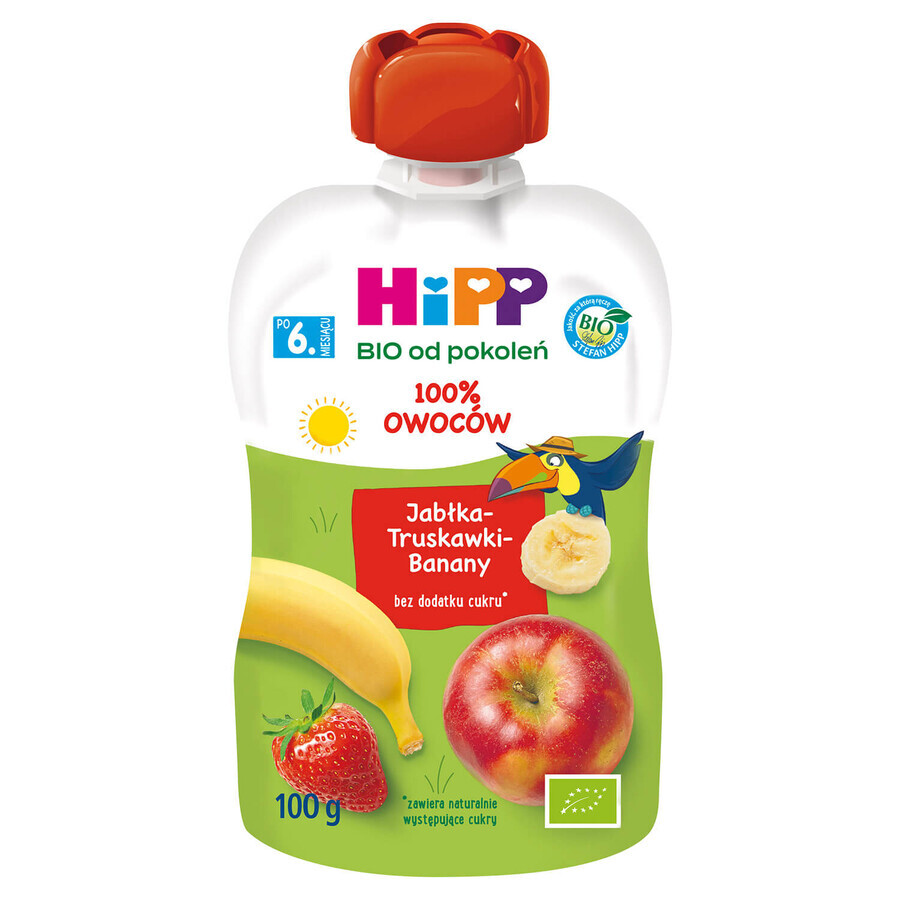 Mousse di frutta HiPP Bio, mela, fragola, banana, dopo 6 mesi, 100 g