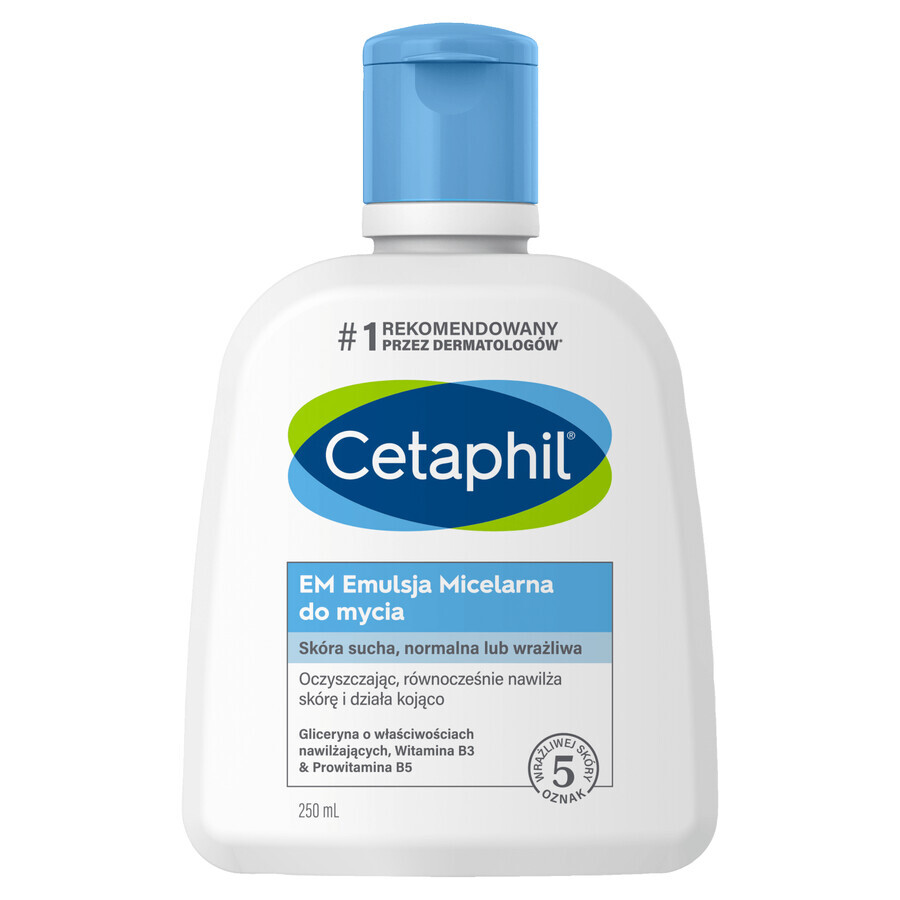 Cetaphil EM, micellar emulsion for washing sensitive skin, for the whole family, 250 ml + face moisturizer with hyaluronic acid, night cream, 48 ml free of charge