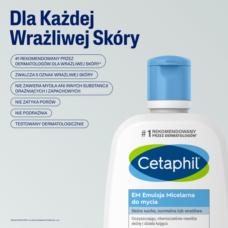 Cetaphil EM, micellar emulsion for washing sensitive skin, for the whole family, 250 ml + face moisturizer with hyaluronic acid, night cream, 48 ml free of charge