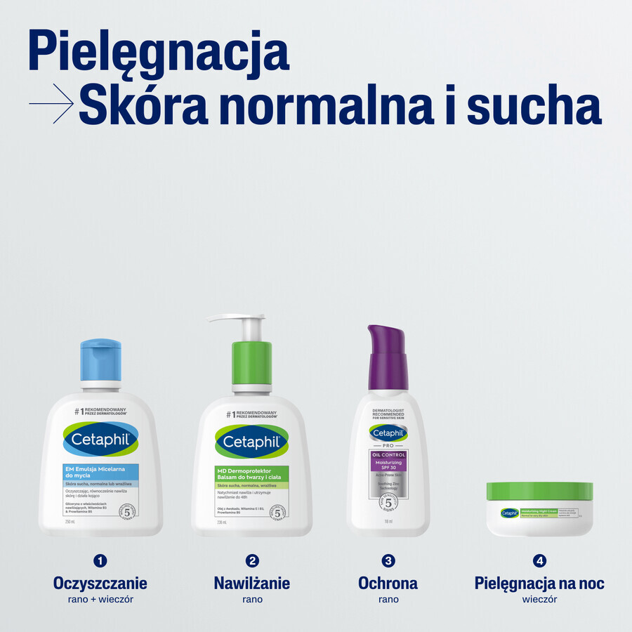 Cetaphil EM, micellar emulsion for washing sensitive skin, for the whole family, 250 ml + face moisturizer with hyaluronic acid, night cream, 48 ml free of charge