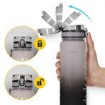 4Fizjo, gourde en tritan, bidon de motivation, noir-gris, 1 l