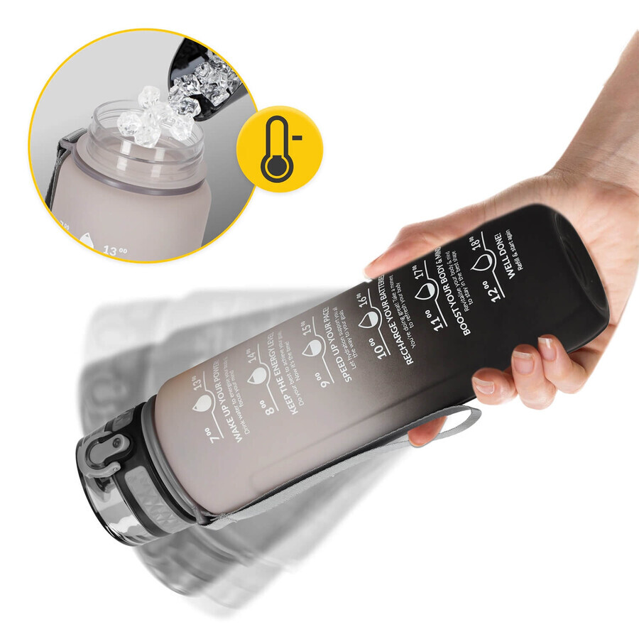 4Fizjo, gourde en tritan, bidon de motivation, noir-gris, 1 l
