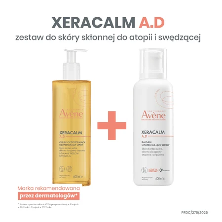 Avene XeraCalm A.D kit, rückfettende Lotion für Gesicht und Körper, sehr trockene, atopische und juckende Haut, 400 ml + rückfettendes Reinigungsöl, 400 ml