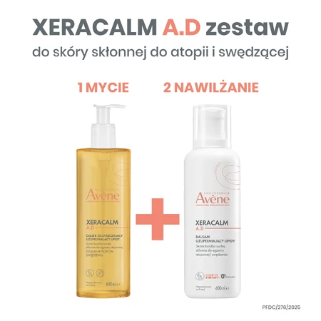 Avene XeraCalm A.D kit, rückfettende Lotion für Gesicht und Körper, sehr trockene, atopische und juckende Haut, 400 ml + rückfettendes Reinigungsöl, 400 ml