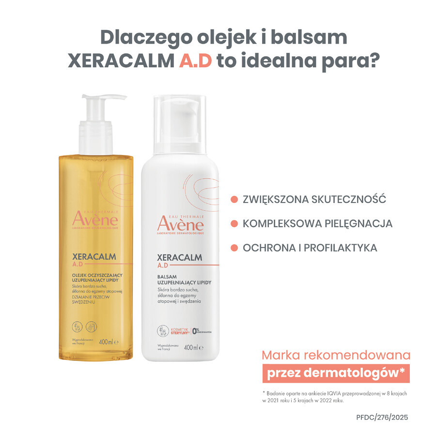 Avene XeraCalm A.D kit, lipide-aanvullende lotion voor gezicht en lichaam, zeer droge, atopische en jeukende huid, 400 ml + lipide-aanvullende reinigingsolie, 400 ml