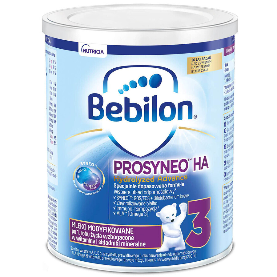 Set Bebilon Prosyneo HA Hydrolyzed Advance 3, lait modifié, après 1 an, 2 x 400 g