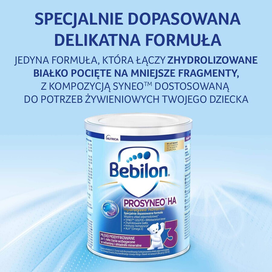 Set Bebilon Prosyneo HA Hydrolyzed Advance 3, lait modifié, après 1 an, 2 x 400 g