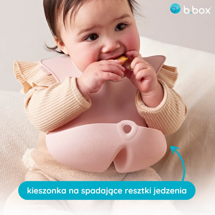 B.Box, Silikonlätzchen mit offener Tasche, einziehbar, rosa, ab 4 Monaten, 1 Stück