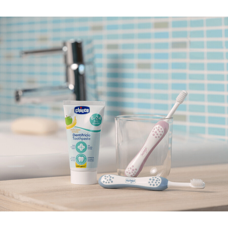 Chicco, Kinderzahnpasta, nach 6 Monaten, Apfel- und Bananengeschmack, mit Fluorid, 50 ml